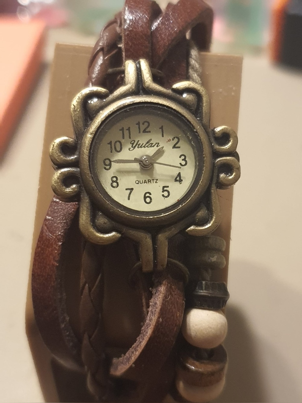 🦋10/$20🦋 Yular Bronze/Yellow Leather Beaded Charm Women's Watch